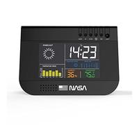 NASA WS100 Estación Meteorológica Interior - Pantalla LCD Color 3,3'' Retroiluminada, Temperatura y Humedad, Iconos Meteorológicos, Reloj, Calendario, Alarma con Pospuesta, Indicador Confort - Negro