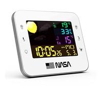 NASA WS500 Estación Meteorológica Interior - LCD Color 6'' Retroiluminada, Sensor Inalámbrico Exterior, Temperatura Interior/Exterior, Humedad, Reloj, Calendario y Alarma - Blanco