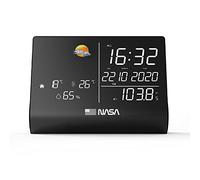 NASA WSP1300 - Estación meteorológica interior - altavoz Bluetooth, pantalla LED de 6,4", sensor inalámbrico exterior, temperatura y humedad, radio FM, despertador, calendario - negro