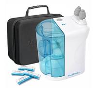 NASALFRESH MD Paquete Premium - Sistema de irrigación nasal con doble alimentación - Sistema de alivio descongestionante sinusal - 60 sobres de solución salina, estuche, 2 juegos de almohadillas