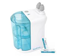NASALFRESH MD - Sistema de riego nasal de doble potencia, enjuague y lavado nasal, sistema de alivio de descongestionantes sinusales con 30 paquetes de solución salina, recargable, 2 juegos de