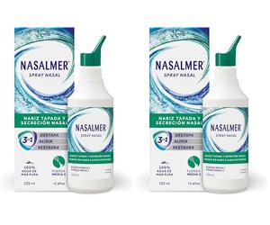 Nasalmer Spray Nasal Fuerza Media 2, 100% Agua de Mar, Alivio de la Nariz Tapada, Adultos y Niños +2 años, 135 ml (Paquete de 2)
