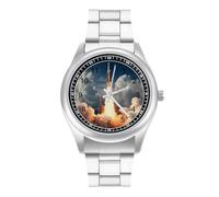 NASa's Rocketship - Reloj casual para hombre con correa de acero inoxidable y cuarzo de aleación