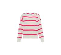 Nascita Damen Strickpullover mit Kontrastierenden Streifen An Der Schulter und Knöpfen Acryl Wollweiss Pink Größe XS/S Suéter, Blanco Lana Rosa, Mujer