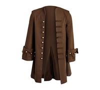 Nasfotim Men's Medieval Pirate Steampunk Captain Halloween Cosplay Costume Coat, Brown, X-Large