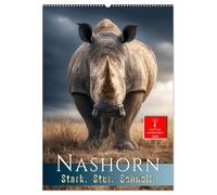 Nashorn - Stark. Stur. Schnell. (Wandkalender 2026 DIN A2 hoch), CALVENDO Monatskalender: Rhinos - Wildes Leben zwischen Wucht und Zärtlichkeit.