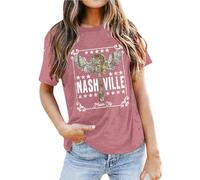 Nashville - Camiseta de manga corta para mujer, estilo occidental, camiseta de manga corta, holgada, ligera, corte regular, tiempo libre, verano, manga corta, O rosa., XXXL