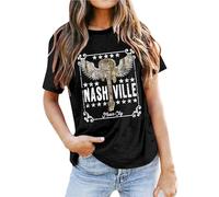 Nashville - Camiseta de manga corta para mujer, estilo occidental, camiseta de manga corta, holgada, ligera, corte regular, tiempo libre, verano, manga corta, O negro., M