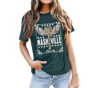 Nashville - Camiseta de manga corta para mujer, estilo occidental, camiseta de manga corta, holgada, ligera, corte regular, tiempo libre, verano, manga corta, O Verde, XXL