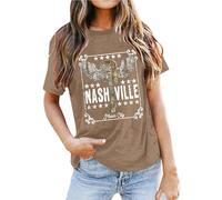 Nashville - Camiseta de manga corta para mujer, estilo occidental, camiseta de manga corta, holgada, ligera, corte regular, tiempo libre, verano, manga corta, O Khaki, L