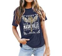 Nashville - Camiseta de manga corta para mujer, estilo occidental, camiseta de manga corta, holgada, ligera, corte regular, tiempo libre, verano, manga corta, O Azul Oscuro, L