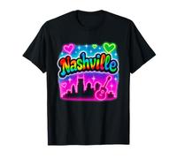 Nashville Retro Vibrante Skyline Music City Design Camiseta