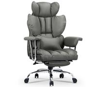 naspaluro Silla de Escritorio con Reposapiés, Silla de Oficina Ergonómica, Silla de Escritorio Reclinable, Silla Giratoria de Cuero PU con Ruedas y reposacabezas, 150 kg, Gris