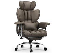 naspaluro Silla de Escritorio con Reposapiés, Silla de Oficina Ergonómica, Silla de Escritorio Reclinable, Silla Giratoria de Cuero PU con Ruedas y reposacabezas, 150 kg, Caqui