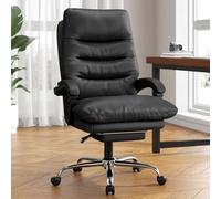 Naspaluro Silla de Oficina con Reposapiés, Silla de Escritorio con Cojín de Doble Capa, Respaldo Alto, Silla Ejecutiva con Función Reclinable, Giratoria 360°, Cuero PU, Silla de Ordenador 150 KG Negro