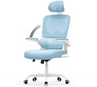 naspaluro Silla de Oficina Ergonómica con Soporte Lumbar, Silla de Escritorio de Respaldo con Reposacabezas y Altura Ajustables, Reposabrazos Abatible, Silla de Ordenador para Oficina en Casa, Azul