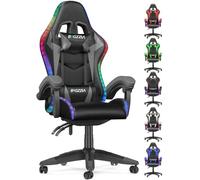 naspaluro Silla Gaming con Luces LED,Silla Gaming con RGB (Gris) | Reposacabezas, comodidad, ruedas silenciosas, regulable en altura, para gamers, para ordenador, para oficina