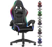 naspaluro Silla Gaming con Luces LED,Silla Gaming con RGB (Negra) | Reposacabezas, comodidad, ruedas silenciosas, regulable en altura, para gamers, para ordenador, para oficina