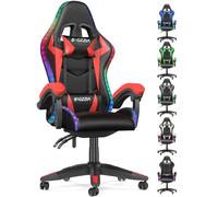 naspaluro Silla Gaming con Luces LED,Silla Gaming con RGB (Rojo) | Reposacabezas, comodidad, ruedas silenciosas, regulable en altura, para gamers, para ordenador, para oficina
