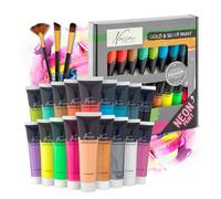 Nassau Fine Arts Set Pintura Acrílica | 18 Colores Premium Neón Metálicos Oro y Plata | Estuche Pintura Acrílica Waterproof Alta Cobertura Secado Rápido | Ideal para Artistas y Aficionados | 36 ml