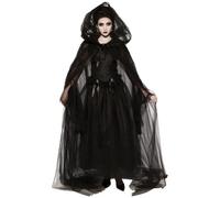 NASSMOSSE Disfraz de bruja para mujer, 1 juego, disfraz de novia fantasma bordado renacentista vintage, fantasma negro espeluznante para Halloween, cosplay, mansión encantada, XL