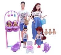 NASSMOSSE Juego de muñecas Embarazadas con bebé Boca Abajo, papá y 5 niños, Juego Seguro para Madre Embarazada, 7 Personas con Accesorios de casa de muñecas, Juguete de simulación para niños