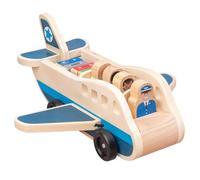 NASSMOSSE Juguete de avión de pasajeros de Madera con 4 Figuras y Maletas Juego de Roles para niños pequeños
