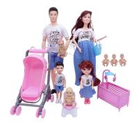 NASSMOSSE Set de muñecas para la Familia, Set de muñecas Embarazadas seguras con papá y 3 Hijos, 5 Personas con Accesorios para casa de, Juguete de simulación para niños.
