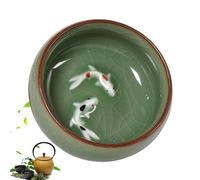 NASSMOSSE Taza de té chino 2.56x1.18 pulgadas 2oz..Taza de té chino Long-Quan Celadon con patrones craquelados naturales, tazas de de Kung Fu con pez Koi vívido