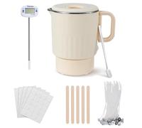 Nastopee Fundidor de cera para velas, 1 litro de olla eléctrica para fundir la cera con velas, juego para adultos, principiantes, con termómetro, mecha de vela, pegatina para mecha de vela, soporte