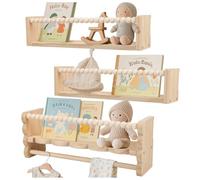 Nastopee Juego de 3 Estanterías Infantiles de Pared, 40 cm, Madera Maciza, Estantería Flotante, Estantería para Habitación Infantil, Estantería para Libros, Juguetes, Habitación Infantil