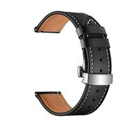 NASUNJIA Correa de cuero de 20 mm compatible con Samsung Galaxy Watch 4 3 Band clásica 42 mm 46 mm activo 2 40 mm 44 mm 41 mm Pulsera for Garmin Venu/SQ Cinturón(Black-Silver Clasp)
