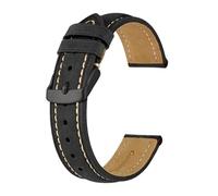 NASUNJIA Correa De Reloj Correa De Reloj De Cuero Crazy Horse Retro De 14 Mm ~ 24 Mm Con Hebilla Negra Correa De Repuesto For Hombres Y Mujeres(Black(Beige Line),16mm)