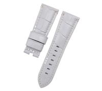 NASUNJIA Correa De Reloj De Cuero De Bambú Auténtico Con Patrón De Cocodrilo De 24mm Y 26mm Compatible Con Correa Panerai PAM441, Pulsera Con Hebilla De Mariposa, Accesorios(Grey Yellow Line,24MM WITH