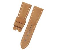 NASUNJIA Correa De Reloj De Cuero De Bambú Auténtico Con Patrón De Cocodrilo De 24mm Y 26mm Compatible Con Correa Panerai PAM441, Pulsera Con Hebilla De Mariposa, Accesorios(Yellow Brown Flat,24MM WIT