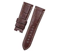 NASUNJIA Correa De Reloj De Cuero De Bambú Auténtico Con Patrón De Cocodrilo De 24mm Y 26mm Compatible Con Correa Panerai PAM441, Pulsera Con Hebilla De Mariposa, Accesorios(Brown Yellow Line,26MM WIT