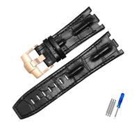 NASUNJIA Correa De Reloj De Cuero Genuino Compatible Con AP 15703 Royal Oak Offshore Series 28mm Negro Marrón Azul Correas De Reloj Accesorios Hombres(Black-rosegold)