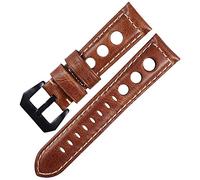 NASUNJIA Correa De Reloj De Piel De Becerro 20 Mm Transpirable Correa De Reloj De Cuero Real De 22 Mm 24 Mm Compatible Con Galaxy Watch Active 2(Light brown-Black,24mm)