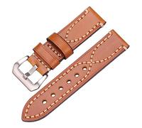 NASUNJIA Correas De Reloj De Cuero De Vaca 22mm 24mm Correa De Reloj De Cuero Genuino Accesorios Pulsera Hebilla Negra(Brown silver buckle,24mm)
