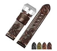 NASUNJIA Hecho a mano retro tallado de cuero genuino de la banda de reloj 18 20 22 24mm Zwart Rojo Pulsera Correa de reemplazo Ajuste for los accesorios de relojes for hombres(Red silver A,18mm)