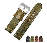 NASUNJIA Hecho a mano retro tallado de cuero genuino de la banda de reloj 18 20 22 24mm Zwart Rojo Pulsera Correa de reemplazo Ajuste for los accesorios de relojes for hombres(Yellow silver A,24mm)