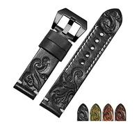 NASUNJIA Hecho a mano retro tallado de cuero genuino de la banda de reloj 18 20 22 24mm Zwart Rojo Pulsera Correa de reemplazo Ajuste for los accesorios de relojes for hombres(Black black A,24mm)