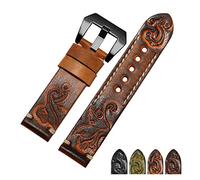 NASUNJIA Hecho a mano retro tallado de cuero genuino de la banda de reloj 18 20 22 24mm Zwart Rojo Pulsera Correa de reemplazo Ajuste for los accesorios de relojes for hombres(Orange black A,24mm)