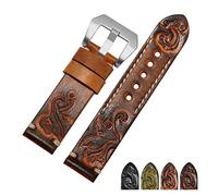 NASUNJIA Hecho a mano retro tallado de cuero genuino de la banda de reloj 18 20 22 24mm Zwart Rojo Pulsera Correa de reemplazo Ajuste for los accesorios de relojes for hombres(Orange silver A,22mm)