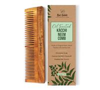 Nat Habit Kacchi neem Peine de madera - empapado en 17 hierbas, aceite de neem y sésamo para múltiples acciones - desenredar, antiencrespamiento y brillo, adecuado para todo tipo de cabello (doble