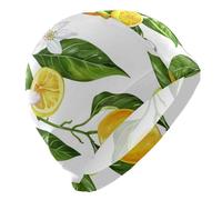 Natación grande para adultos con hojas de limonero y limonero para adultos, pelo corto, impermeable, protección del cabello y reducción de arrastre, gorra para nadar de mujer