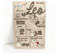Natalicio Bebe Personalizado - Regalos para Bebes Recien Nacidos Niño y Niña Originales, Hecho a Mano en Madera Natural, Decoracion Habitacion Bebe, 20 Diseños (Foto Grabada, Pintado)