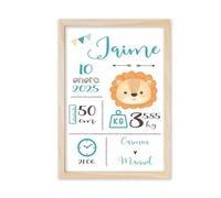 Natalicio Personalizado, Cuadro Nacimiento Bebe Personalizado, Laminas Infantiles, Cuadros Infantiles Personalizados, Regalos Bebe Personalizados, Cuadro Natalicio Tamaño 30x40 (León)