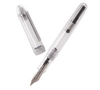 Natami Pluma estilográfica de punta fina, transparente, convertidor de tinta transparente, flujo suave, ribete de oro rosa, bolsa de piel para regalo, caligrafía platino (cristal con borde plateado)