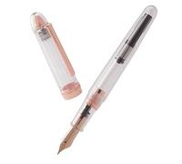 Natami Pluma estilográfica de punta fina, transparente, convertidor de tinta transparente, flujo suave, ribete de oro rosa, bolsa de piel de regalo de caligrafía de platino